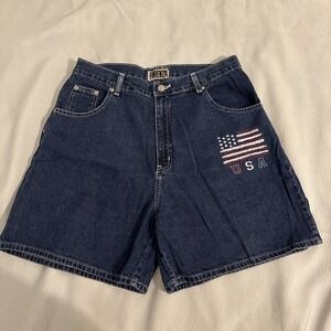 Forenza Vintage Girls 16 Blue Denim Shorts W/ Print  Of US Flag
